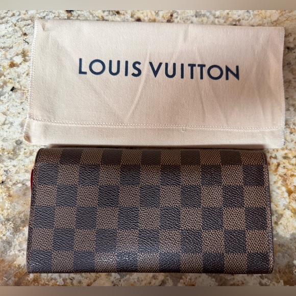 ♥️ Authentic Louis Vuitton Damier Ebene Emilie Wallet Red - Picture 7 of 16